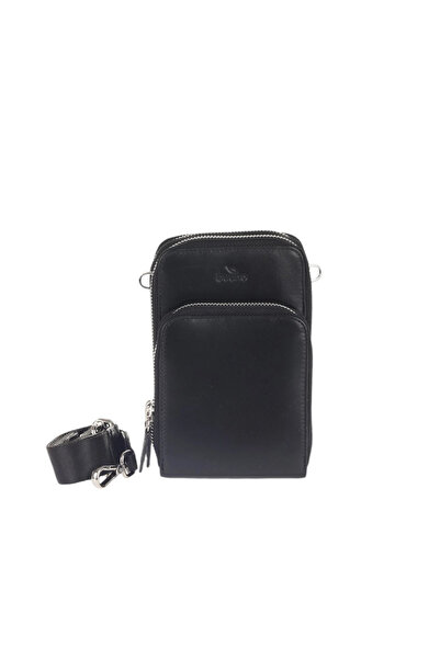 BUENO Black Leather Unisex Messenger Bag