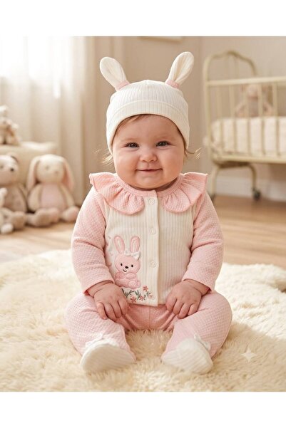 EDM Kidss 100% Cotton Rabbit Embroidery Patterned Ruffle Collar Booties 3-Pie...