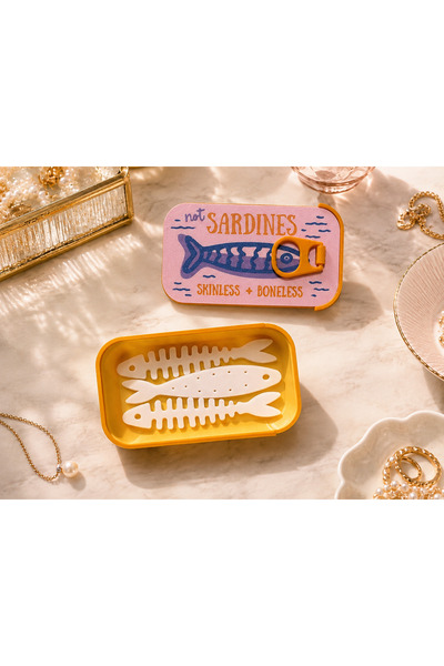 Eilo Sardine Cans Sardines Jewelry Box - Pink & Yellow Ring, Earring, and Accessory Organizer