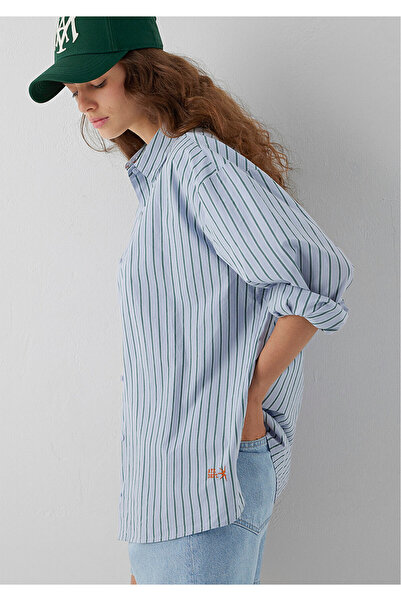 Mavi Çizgili Gömlek Oversize / Geniş Kesim 1211567-84005