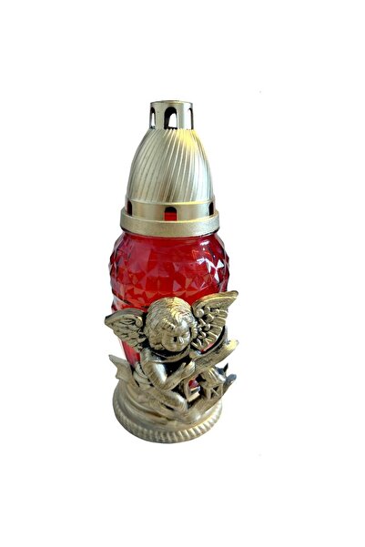 LCA Set 4 x Candela din Sticla cu Ingeras, Rosie
