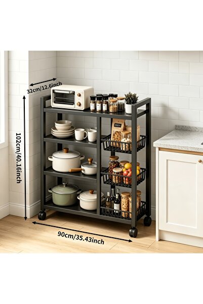 Generic Brand 4-Tier Standing Shelf Unit, Two-in-One Kitchen Storage Rack wit...