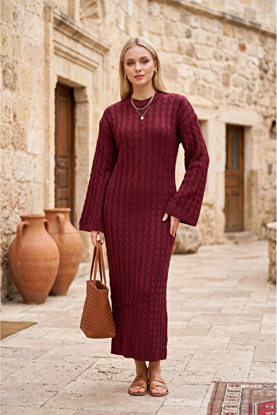 BELLA SİGNORA Modern Braided Hair Crew Neck Knitwear Dress