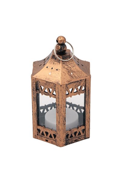 OEM Mini Felinar Decorativ Hexagonal din Bronz, 6.5x11cm cu Lumină LED și Bat...