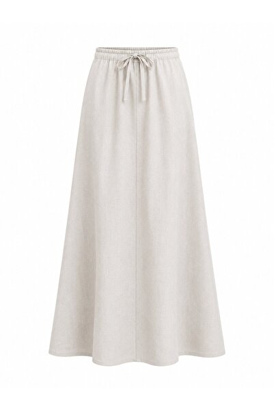Laluvia Fusta maxi din in cu talie elastică crem - 4069