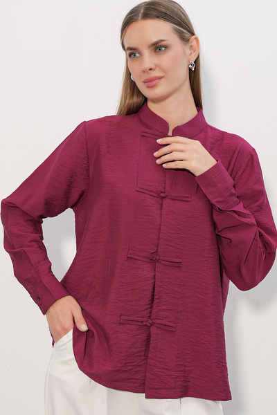 Bigdart Women's Design Lace-Up Shirt 20405 - Burgundy