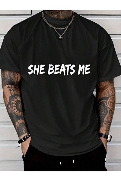 26LIK 180g Single-Sided Printed Round Neck Sht-Sved T-Shirt She Beat Me All S...