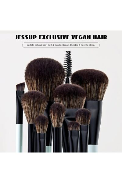 Jessup Makeup Brushes 5pcs, 3pcs Double Sided Face Makeup Brush Set, 2pcs Makeup Sponges, Premium Ve