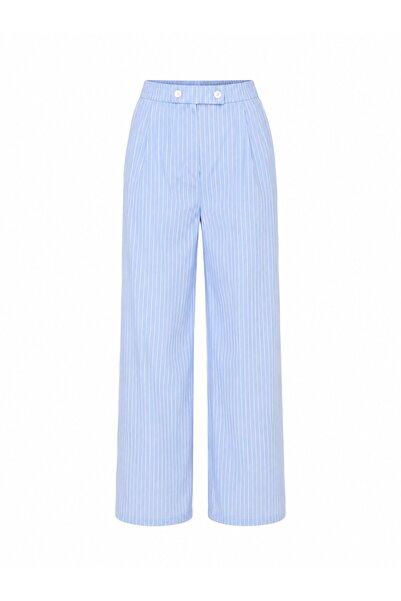 Laluvia Blue Striped Double Button Trousers - 231010