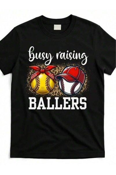 2BIR Men's T-Shirt Graphic Printed With Busy Raising Ballers Baseball Design