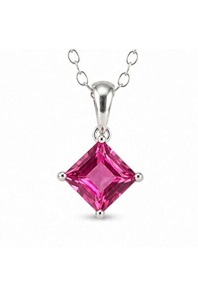 craftmystic Κολιέ ασήμι 925 με Ροζ Τοπάζ σε σχήμα τετραγώνου – Αγάπη και συνα...