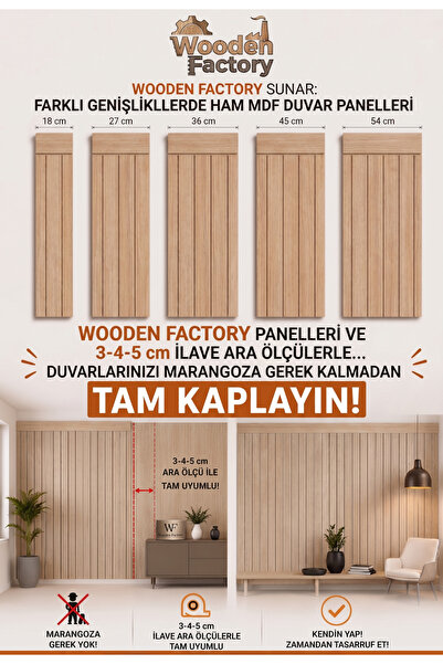 Wooden Factory Dekoratif Duvar Paneli, Boyanabilir Ahşap Ham Mdf Duvar Paneli