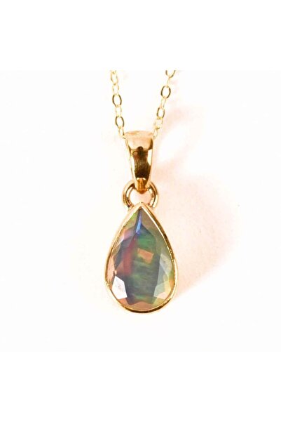 craftmystic 925 silver necklace gold-plated with 18K Ethiopian opal faceted i...
