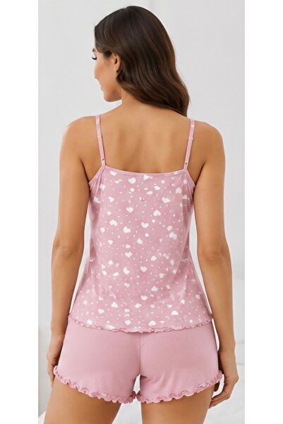 SHYA Pijama damă roz cu inimioare, set maiou și pantaloni scurți, lejeră și confortabilă pentru somn
