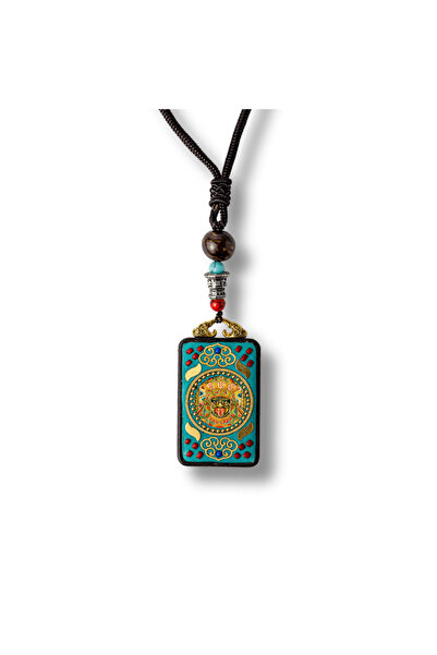 craftmystic Nepalese wooden Thangka necklace with a lion in the snow - Courag...