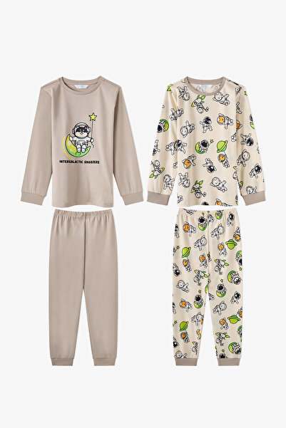 Penti Erkek Çocuk Gri Space Friends Pamuklu Uzun Kollu 2'li Pijama Takımı