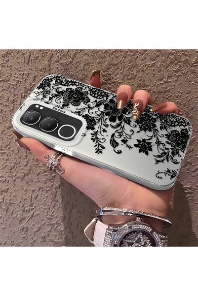 CHICASELUX Vivo Y29 5g Compatible Elegant Black Lace Floral Pattern Case, Hig...