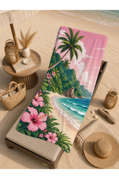 Evmila Prosop de plajă cu model Hibiscus Koy roz tropical 70x150 - Prosop de ...