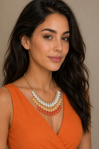 COCOSH TAKI Gold Color Orange Yellow White Crystal Beaded Authentic Multiple ...