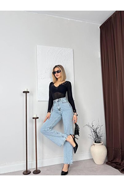 Clothes Fast Women's Blue High Waist Open Denim Wide Leg Loose Leg Jean Trousers