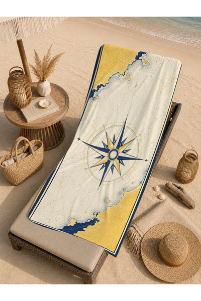 Evmila Vintage Compass Rose Yellow Θαλασσογραφία με μοτίβο 70x150 Πετσέτα θαλ...