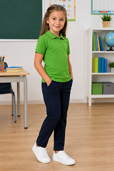 QKK Children's Unisex Green Short Sleeve Polo Collar School T-Shirt 100% Cott...