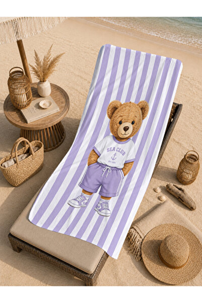 Evmila Cute Pink Clad Teddy Bear Patterned 70X150 Beach Towel - Digital Print...