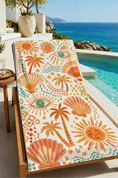Evmila Prosop de plajă Bohemian Sun Eye and Palm Pattern 70x150 - Prosop de b...