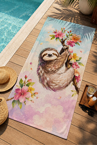 Evmila Pastel Watercolor Cute Sloth Animal Floral Pattern 70X150 Beach Towel ...