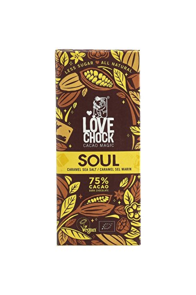 Lovechock Ciocolată vegană cu 75% cacao și caramel sărat, organică, fără glut...