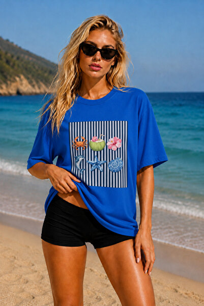 FECCY Premium Sea Print Oversize Γυναικείο T-Shirt Ανδρικό T-Shirt Βαμβακερό ...