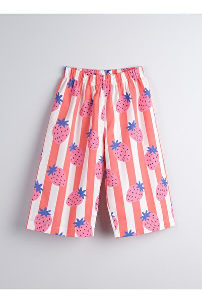 Bondberro Poplin Fabric Girls' Loose Fit Trousers 100% Cotton (Strawberry)