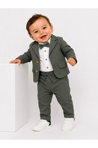 tinytrends Erkek Bebek Zıbınlı Gömlek Papyonlu Takım Elbise