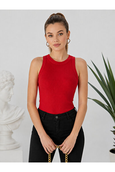 Olse Zargo Model Fitted/Fitted Wide Ribbed Halter Neck Ribbed Stretch Knitted...