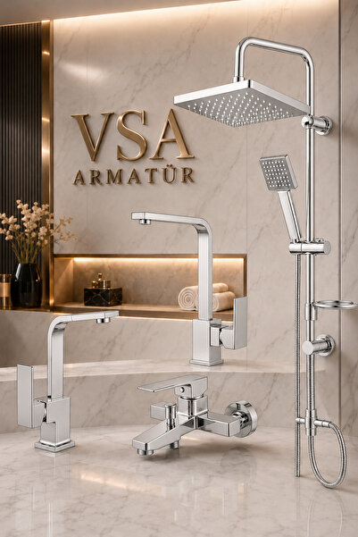 VSA Yüksek Kalite Krom 4’lü Batarya Duş Seti - Banyo Tepe Duş Seti- Mutfak Evye Bataryası - Banyo Lavabo Bataryası - Banyo Bataryası