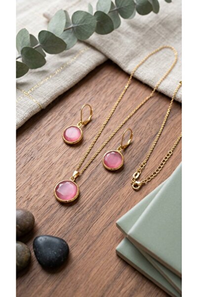 SR Jewelry Box 💗 Kedi Gözü Doğaltaş Kolye ve Küpe Seti – Gold Renk Zarif Tak...