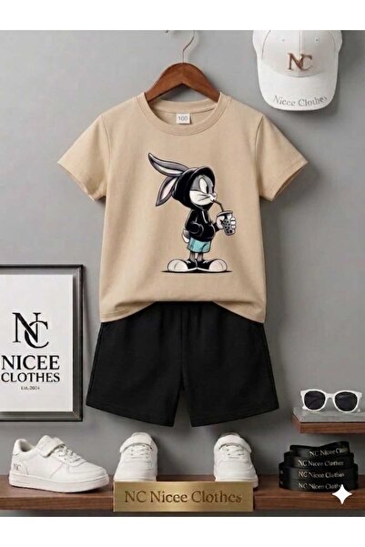 Leto Lykia Summer Children's T-Shirt Shorts Unisex (Rabbit Printed)