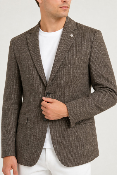 bihan store Men's Plaid Model Double Slit Single Jacket 6 Drop 72105-Brown