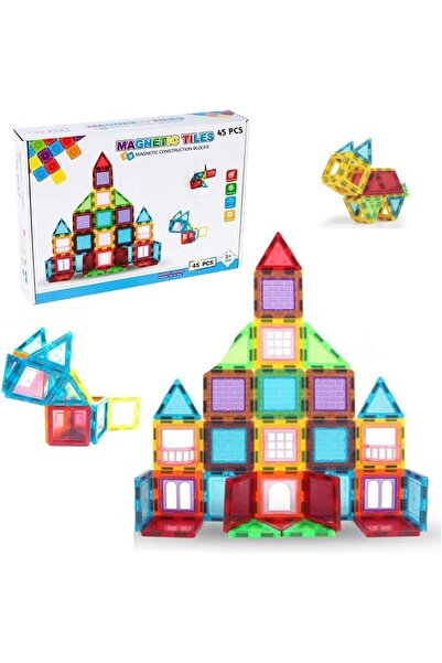 IM FineLife Magnetic Tiles 45PCS Building Blocks for Kids 3D Clear Educationa...