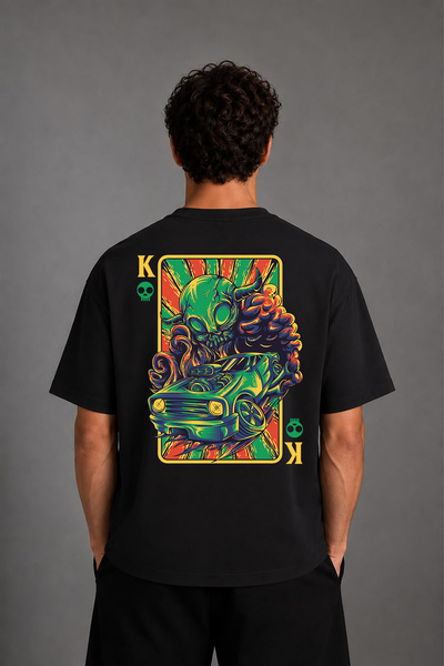 VSRN Tricou oversize negru cu imprimeu pe spate cu design schelet de cărți de...