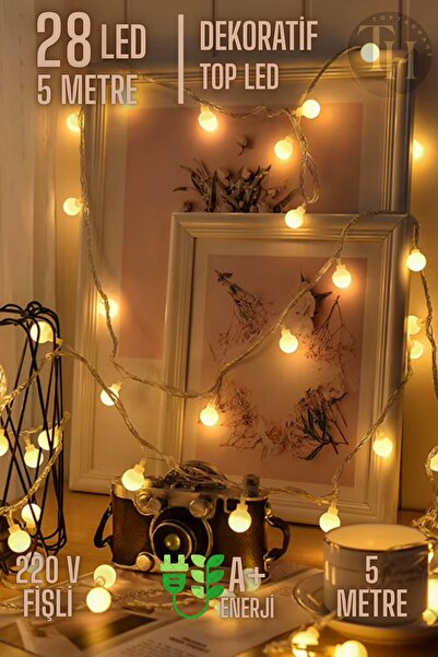 Toptanhane Boncuk Top Led Işık Fişli 8 Fonksiyonlu 5 Metre 28 Top Eklenebilir...