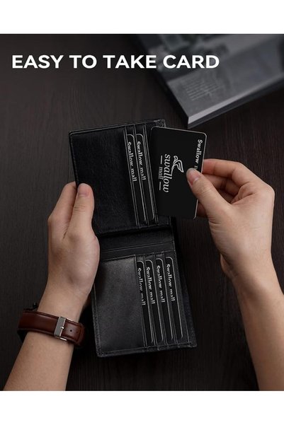 Swallowmall Mens Wallet RFID Genuine Leather Bifold Wallets For Men, ID Window 16 Card Holders Gift Box