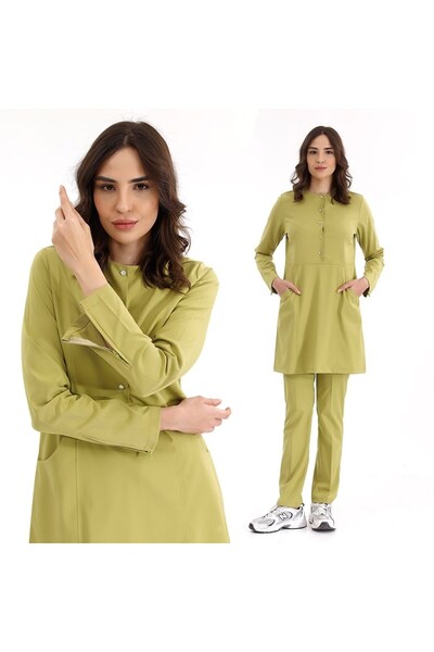 ÇİZGİ MEDİKAL Pistachio Zippered Hijab Doctor Nurse Medical Scrubs Set Luxury...
