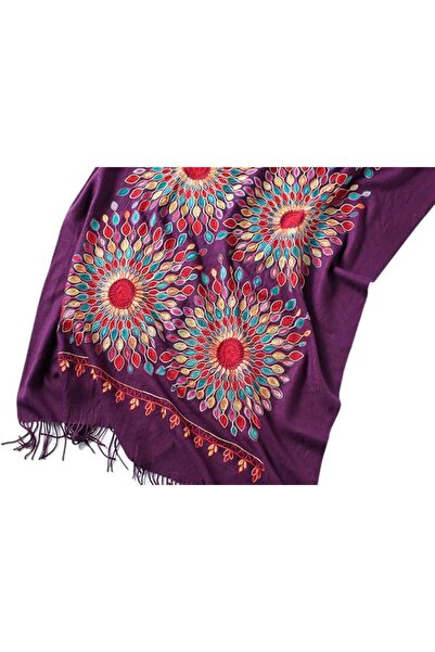 Urban CoCo Women's Embroidered Oversize Tassel Shawl Scarf