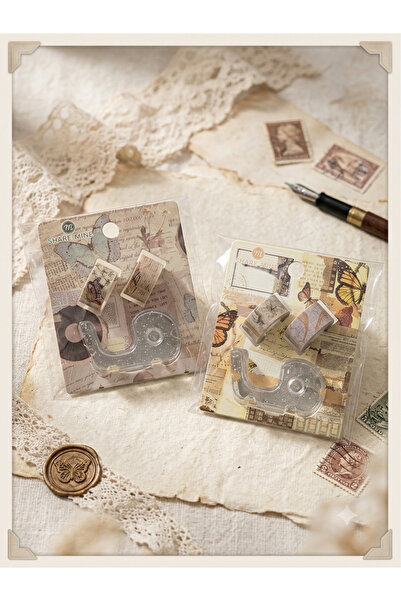 ÖZ OFİS Vintage Desenli Washi Tape Seti - 2 Roll Dekoratif Kağıt Bant 3M Ve Ş...
