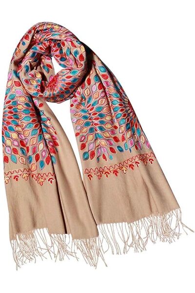 Urban CoCo Women's Embroidered Oversize Tassel Shawl Scarf