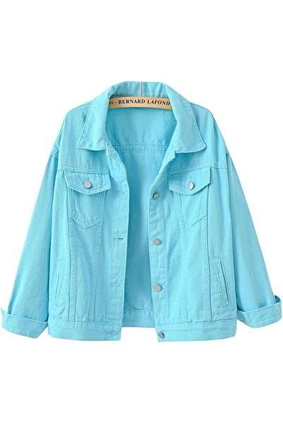 GENERAL ebossy womens Women Candy Color Long Sleeve Loose Denim Jacket Long S...