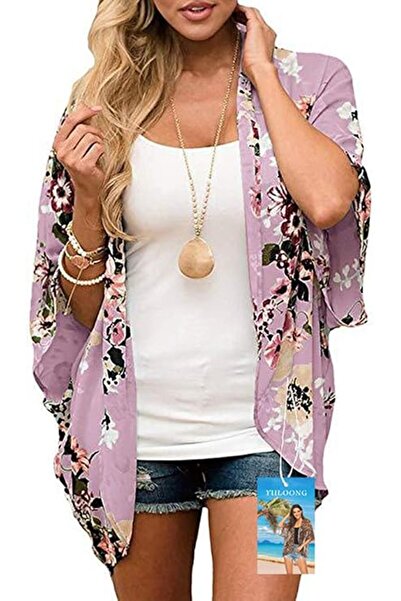 GENERAL Womens Cover Ups Chiffon Floral Print Kimono Loose Shawl Cardigan Boh...