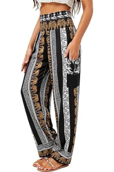 GENERAL QIANXIZHAN womens Boho Palazzo Slacks