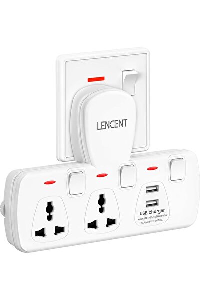 LENCENT مقبس تمديد متعدد المنافذ مع منفذين USB ومخرجين كهربائيين |   شاحن حائ...